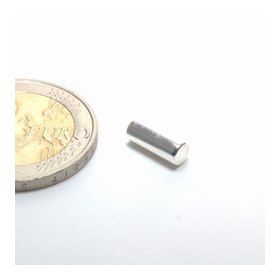 Aimants Néodyme cylindre  Ø4 x 10 mm Magnétisation diamétrale.Nickel-Cuivre-Argent. (Ni-Cu-AG) Couleur Argent