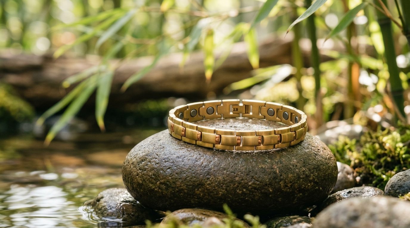 Bracelet Magnétique en Titane Doré : Harmonie, Légèreté et Énergie